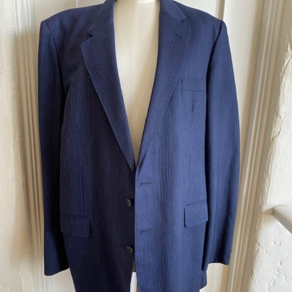 CHRISTIAN DIOR MONSIEUR Navy Pinstripe 2 Button Sportscoat Blazer Size 46L